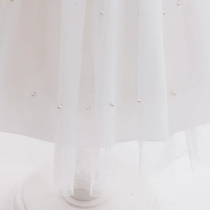 Girls White Wedding Pearls Elegant Pageant Princess Dress For Girls Backless Big Bow Wedding Bridesmaid Birthday Party Ball Gown