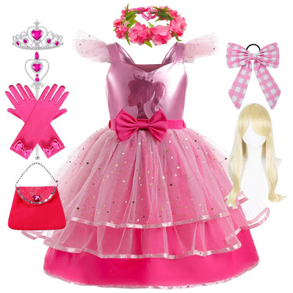 Princess Girls Rosy Movie Tutu Dress for Girl Letter B Birthday Party New Year Christmas Costumes Margot Ken Robbie