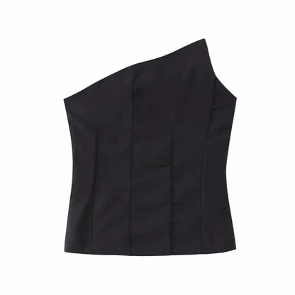Stylish Women Elegant Cropped Tank Tops 2023 Summer Fashion Ladies Vintage Chic Slim Black Top Party Girls Sexy Tanks
