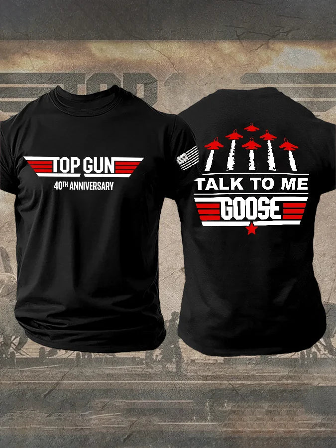 Men's Retro Aviation Quote Graphic T-shirt  Casual Crew Neck  Tee with American Flag Sleeve Black White Red Green