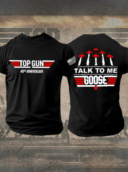 Men's Retro Aviation Quote Graphic T-shirt  Casual Crew Neck  Tee with American Flag Sleeve Black White Red Green
