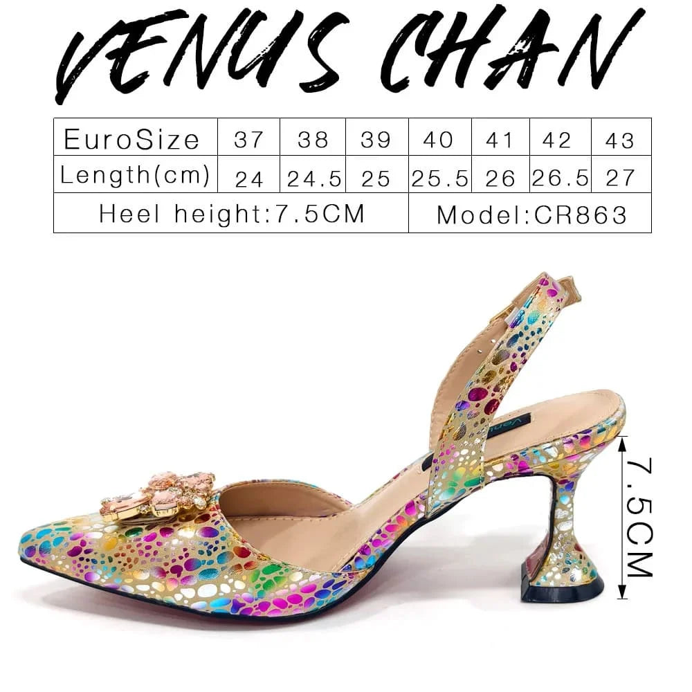 Colorful Rhinestone Pointed Toe High Heels & Matching Bag Set - Luxury Party Wedding Prom Shoes with Chain Purse