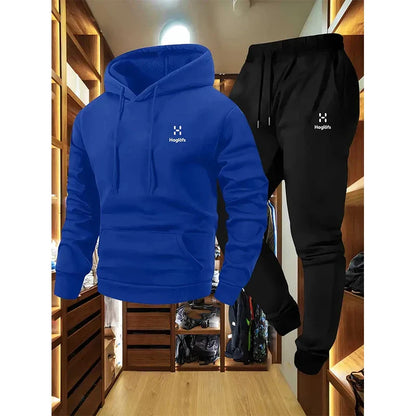 Men's hooded sweatshirt and sweatpants set casual long-sleeved geometric print hooded style pocket comfortable Streetwear style