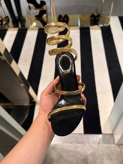 Sexy Crystal Ankle Strap Heels Sandals Women Summer Street Style Open Toe Thin High Heels Party Banquet Prom Luxury Shoe