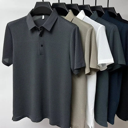 Men's Business Polos Casual Short Sleeved Bone Flower Solid Color POLO Shirt Fashion Breathable Comfortable Summer Versatile Top