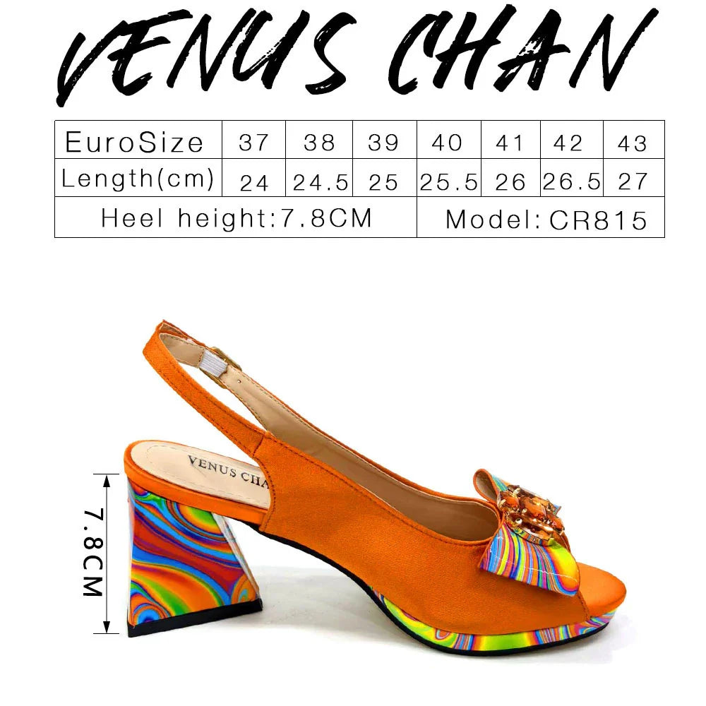 Fashion Purple Color Painted Rhinestones Elegant Peep Toe Sandals Shoes and Bag Set Italian Heels for Womens