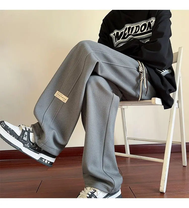 High-street cool pineapple plaid straight-leg wide-leg pants for men, casual outdoor party loose floor-length pants
