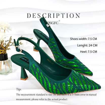 Fashion Shoes Matching Bag Set Royal Blue Color Decorated with Crystal Ladies Wedding Party Women High Heel