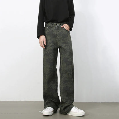 Tide Camouflage Jeans Men's Ins Loose Straight Wide Leg Casual Denim Pants Loose Male Trousers 12C2036