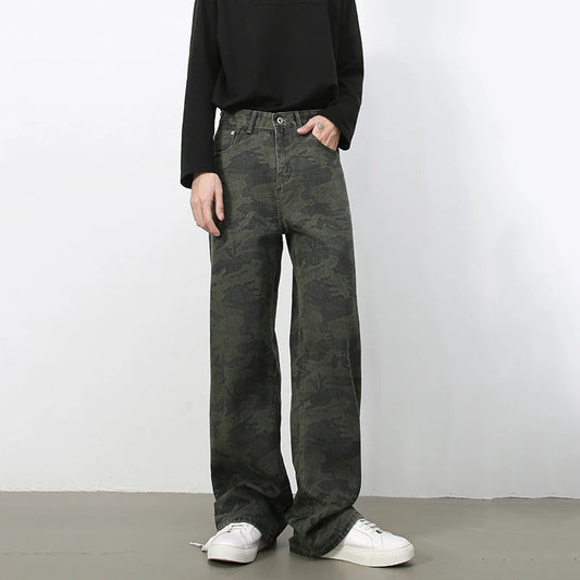 Tide Camouflage Jeans Men's Ins Loose Straight Wide Leg Casual Denim Pants Loose Male Trousers 12C2036