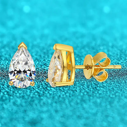 Rhodium Plated 1ct D/G Color Pear Cut Moissanite Stud Earring for Women Classic Wedding Jewelry 100% S925 Sterling Silver