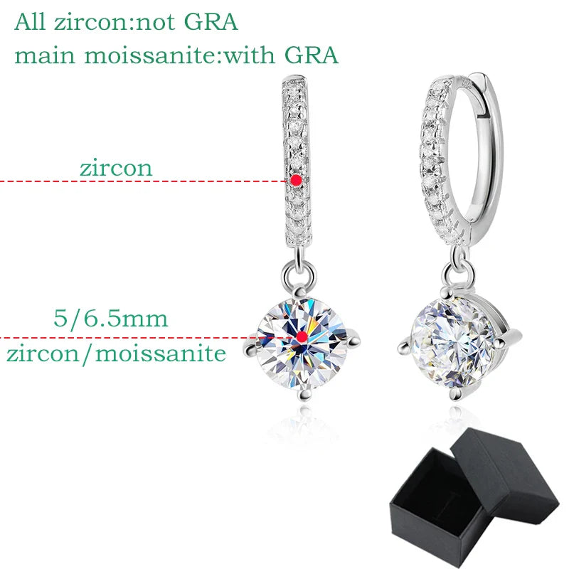 0.5CT 1CT D Color Zircon/moissanite Drop Earrings for Women Sparkling Lab Diamond Sterling Silver 925 Wedding Jewelry