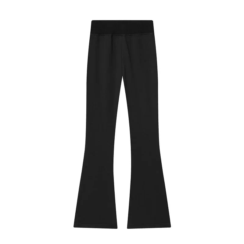 Flare Pants Sets for Women 2 Pieces Fleece High Waist Woman Trousers Sets Zipper Cropped Women's Jacket Streetwear Outfits