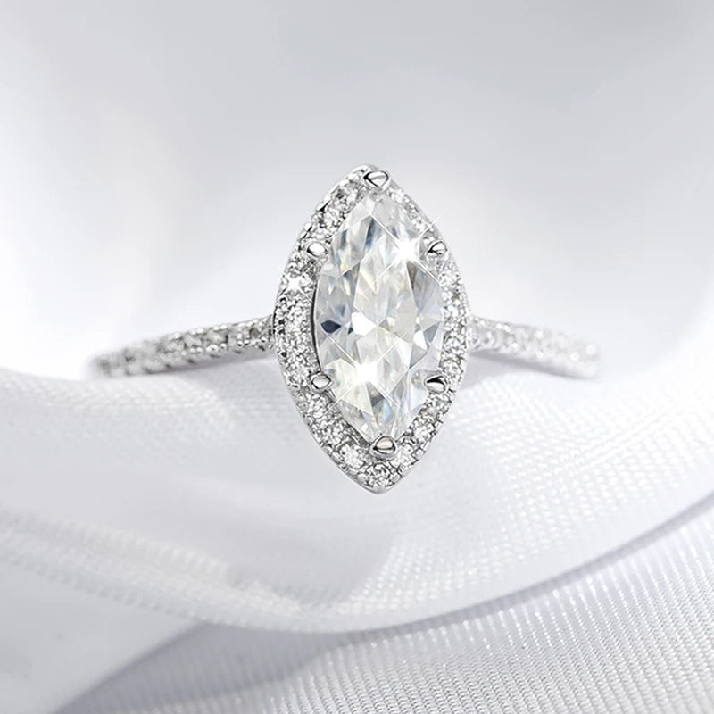 1CT Marquise Cut Certified Moissanite Rings for Women Simulated Diamond Wedding Band S925 Sterling Silver Jewelry