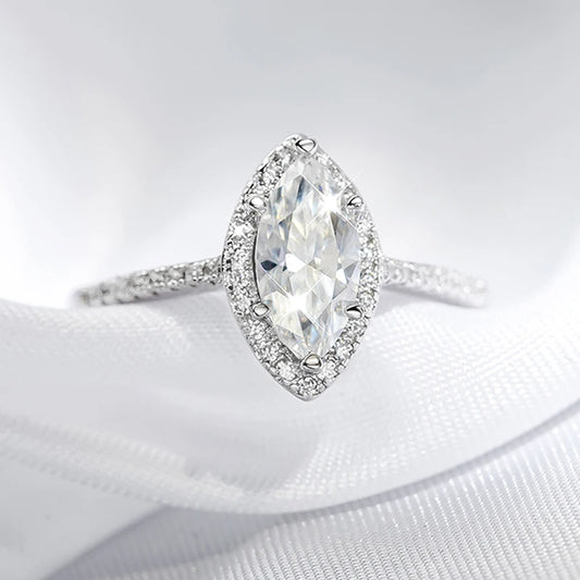 1CT Marquise Cut Certified Moissanite Rings for Women Simulated Diamond Wedding Band S925 Sterling Silver Jewelry