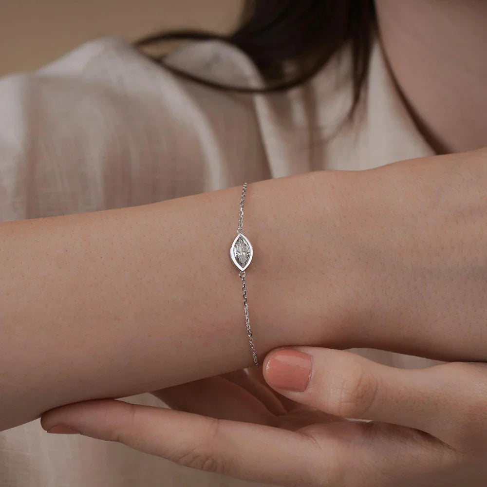 1/2CT Bezel Set Pear Oval Cut Moissanite Solitaire Link Bracelet Women S925 Silver Dainty Diamond Bridal Wrist Chain Gift