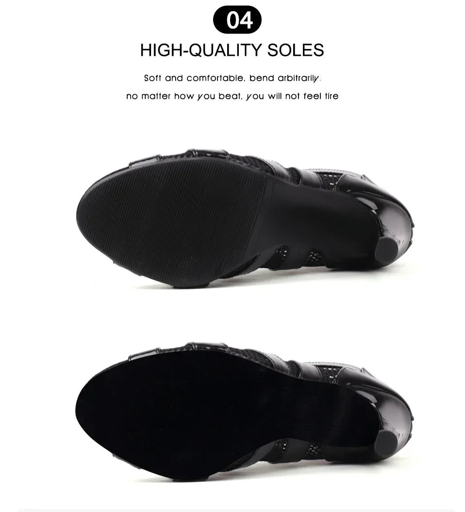 Girls Latin Dance Shoes Women Modern Dance Salsa High-Top Sandals Dance Hall Shoes Ladies Fashion Sexy High-Heeled Suede Boots