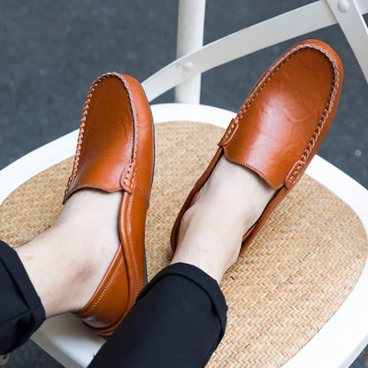 Genuine Leather Men Casual Shoes Luxury Brand Designer Men Loafers Moccasins Breathable Slip on Male Boat Shoes Plus Size 37-47