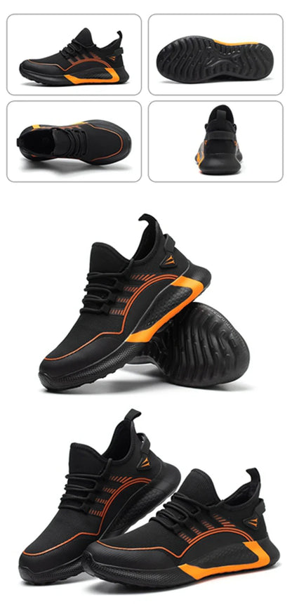 Men's Safety Shoes Anti- Crush Steel Toe Puncture Resistant Kevlar Lightweight Breathable Upper Slip-On Work Shoes