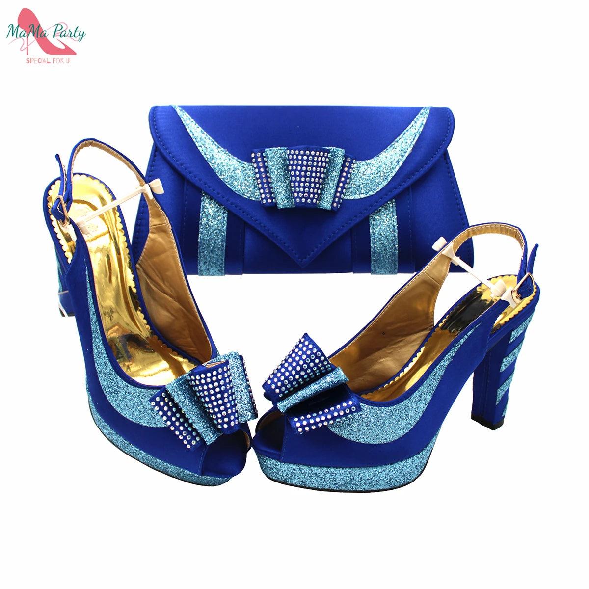 Fashion Pretty Peep Toe African Women Shoes Matching Bag Set in Silver Color Elegant Style Platform Sandals for Party