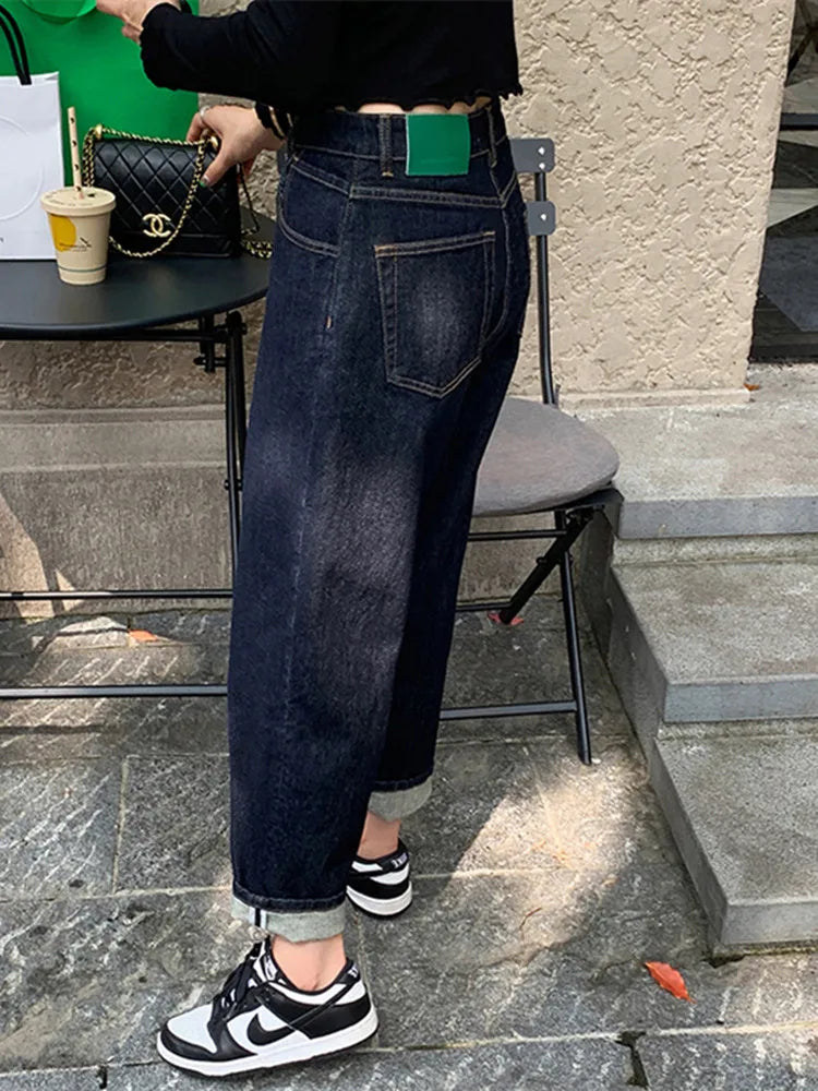 Y2K Fashion Dark Blue Cropped Haren Jeans Pants For Women