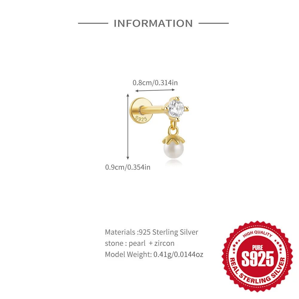 1PC Four Pointed Star Moon Tassel Lotus Cartilage Spiral Puncture 925 Sterling Silver Stud Earring For Women Ins Earring