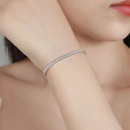 1.5MM 2MM Full Moissanite Tennis Bracelets for Women Princess Cut Lab Diamond 925 Sterling Silver Bangle Jewelry Gifts