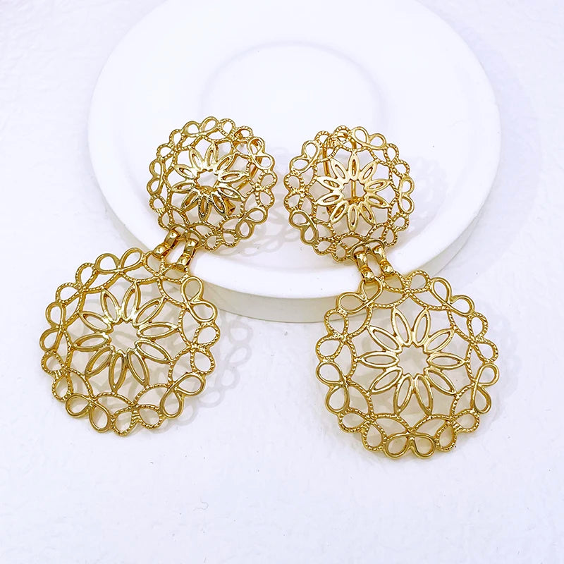 Women Earrings Luxury Design Big Drop Earrings Two Tone Fashion Jewelry  Wedding Party Gift Trending