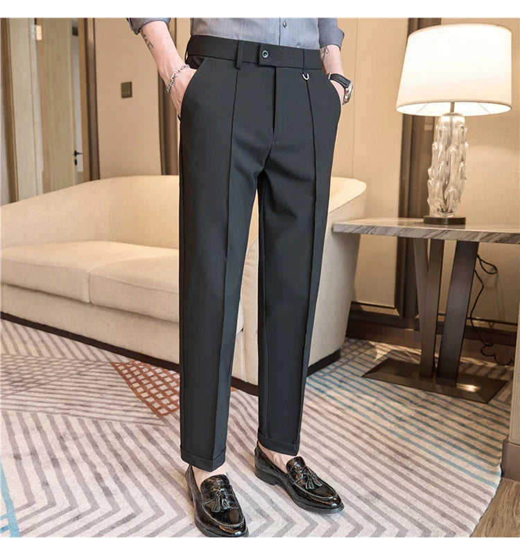 Men's business casual trousers, daily formal work pants, 2024 new high quality, plain color versatile ankle-length trousers.
