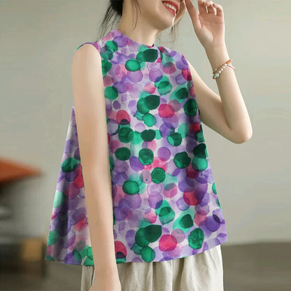 Women Dots Tank Tops 2024 Summer Sleeveless Camis Blouse Korean Fashion Round Neck Shirt Casual Loose Round Neck Tunics