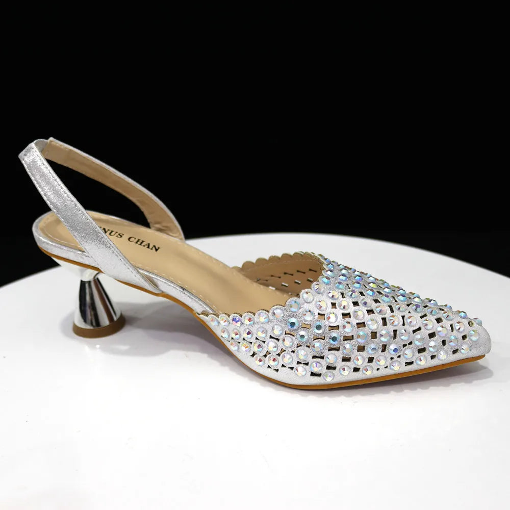 High-Heeled Pointed Toe Wedding Shoes Colorful Full Diamond Design Shoe and Bag Set for Nigeria Party