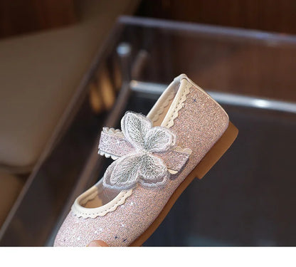 New Girls Princess Shoes Fashion Children's Bow Rhinestone Sequin Kids Shoes Baby Party Student Flat Performance Shoes