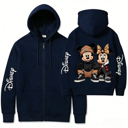 Unisex 2026 Spring Autumn Y2K Mickey Minnie Graphic Print Zip Up Hoodie Cotton Casual Streetwear Jacket Women Men Tops