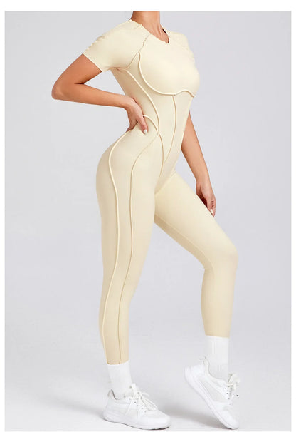 Women's High Elasticity Sports Bodysuit Kit Yoga Fitness Jumpsuit Open Back Hip-Lift Outdoors Gym Workout Sexy Fitness Outfit