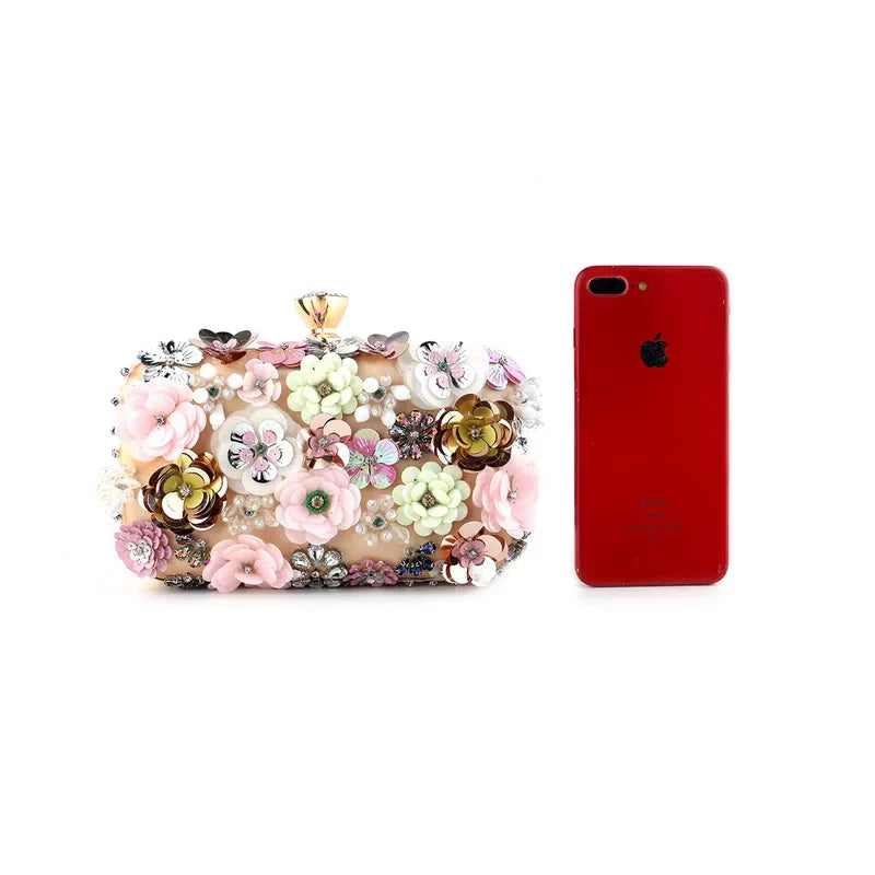 Fashion Women Bags Flower Diamonds Embroidery Small Clutch Luxury Lady Handbags Evening Bags New Arrival Chain Shoulder Purse