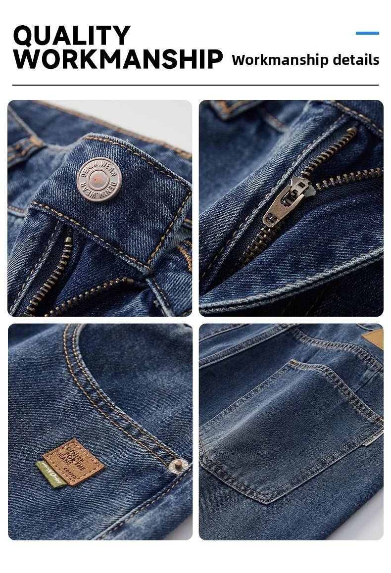 High Streets Spring Summer Men's Jeans American Retro Baggy Wide Leg Denim Pants Loose Solid Cotton Jeans Male Trendy Trousers