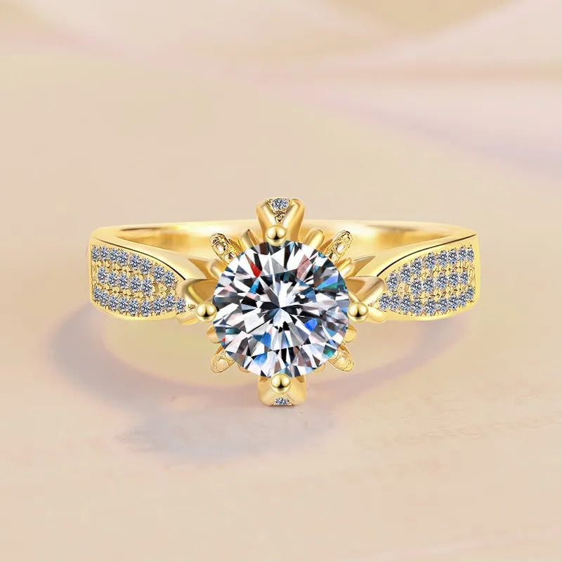High-end women's jewelry 9999 24K real gold women's ring moissanite ring 1 carat rose fountain crown finger