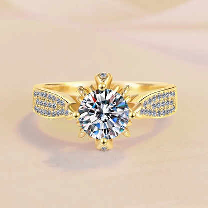 High-end women's jewelry 9999 24K real gold women's ring moissanite ring 1 carat rose fountain crown finger