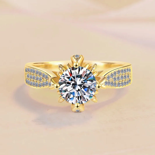 High-end women's jewelry 9999 24K real gold women's ring moissanite ring 1 carat rose fountain crown finger