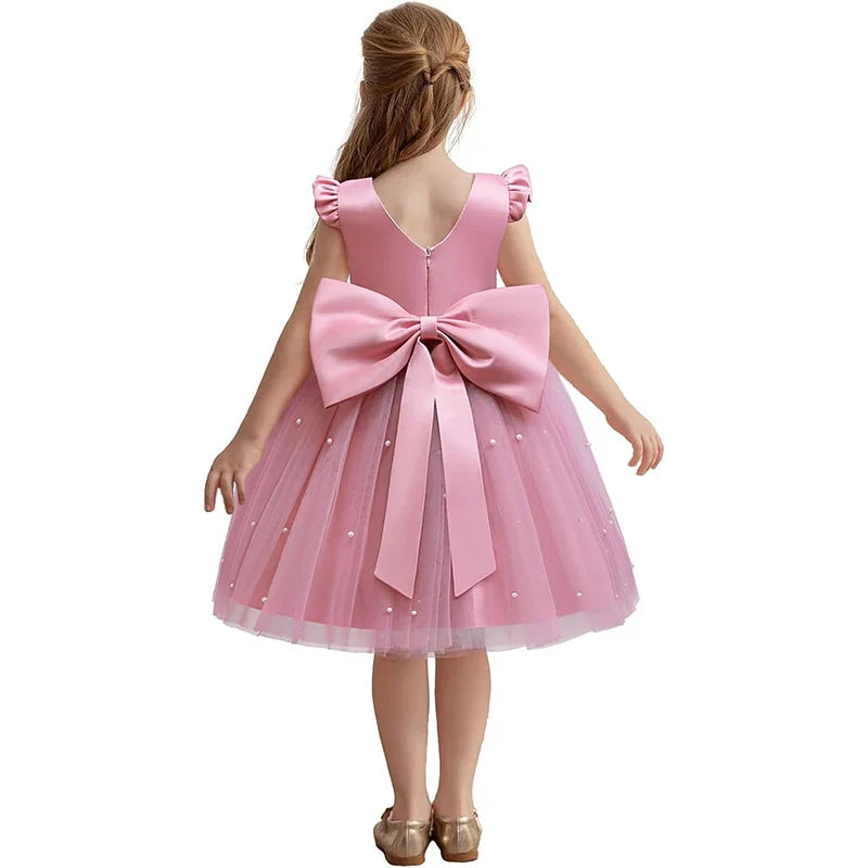 My Little Ponys Toddler Girls Pink Princess Dress Baby Girl Birthday Party Tutu Gown Backless Bow Beading Costume