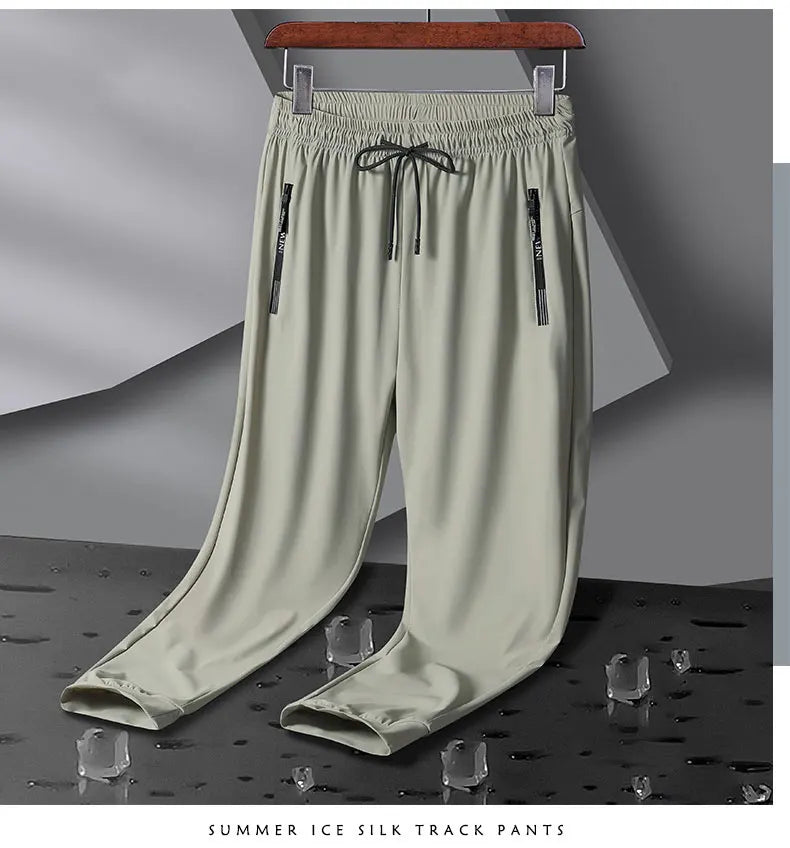 Breathable Elastic Men Running Sport Pants Ice Silk Jogging Thin Sweatpants Casual Outdoor Training Gym Fitness Trousers 8XL