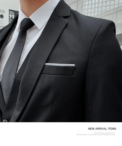 Suit Men Fashionable, Form-fitting Business Gentleman Striped Formal Suit, High-end Professional Wedding (Blazer+Vest+Pants)