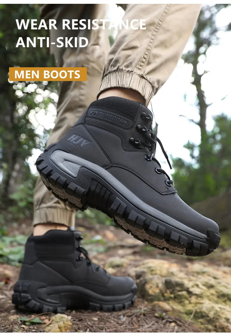 High-Top Leather Men's Boots Breathable Desert Combat Boots Outdoor Non-slip Hiking Boots Men Motorcycle Boots Work Ankle Boots