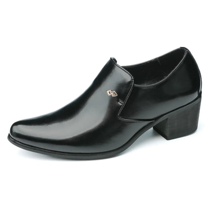 Premium leather men shoes slip on loafers European brand business casual wedding party plaid design height increasing