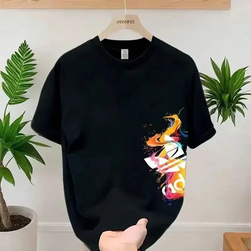 Summer New Casual Men's and Women's Printed Short-sleeved Cotton T-shirt Loose and Versatile Fashion Half-sleeved Casual Wear -