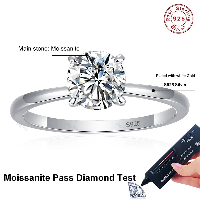 0.5ct 1ct 2ct D Color Moissanite Engagement Ring for Women S925 Sterling Silver Lab Diamond Promise Wedding Band Jewelry