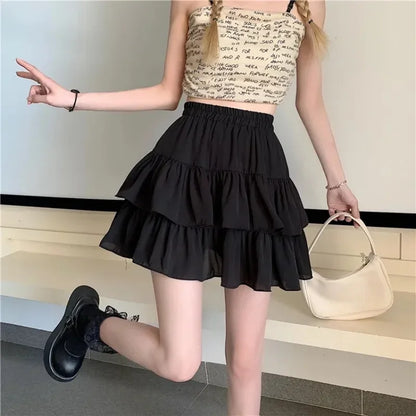 Ballet Style White A- Line Velvet Cake Short Skirt Women's Spring Autumn Hot Sale Of The Season New Loose High Waist Fluffy Half