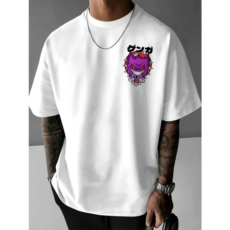Anime Gengar Front and Rear Printed T-shirt Men and Women Summer Y2K Harajuku Loose Casual Versatile Short-sleeved Top