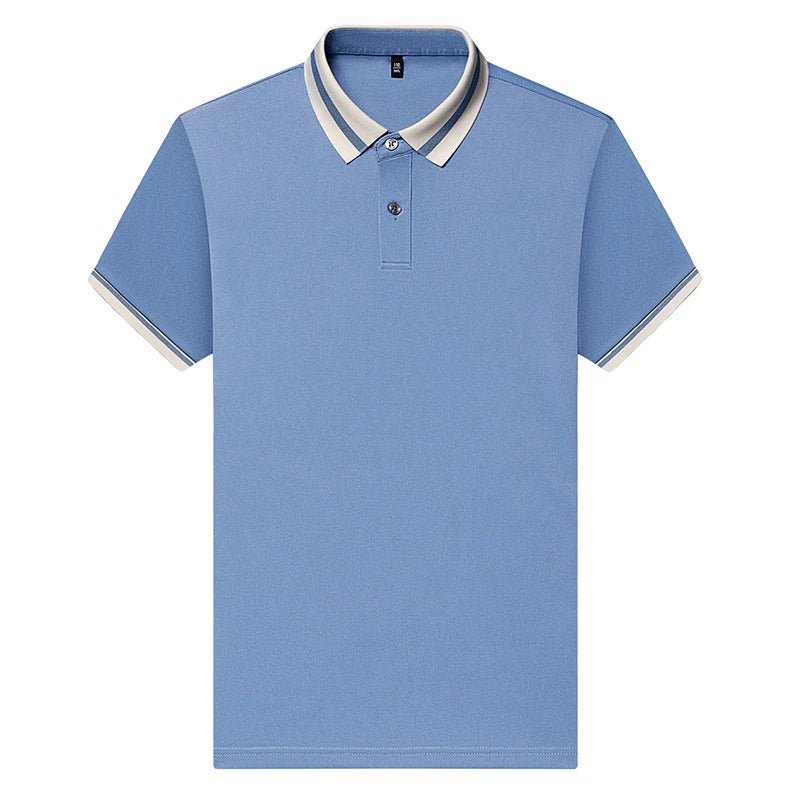 High quality men's short sleeve polo shirt new breathable and fashionable color blocked collar T-shirt summer ice silk cool top