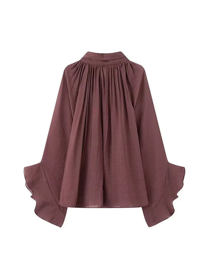 Bow DecorationLoose Long Sleeved Blouses For Women New Fashion Ruffle Edge Shirts and Blouses Woman Top